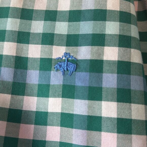 BROOKS BROTHERS GREEN WHITE CHECK REGENT NON-IRON COTTON MEN'S DRESS SHIRT SMALL - Picture 4 of 6